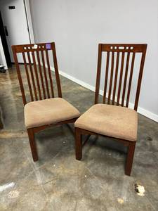 lot 248 image: 2- Wood diner chairs, fabric seats