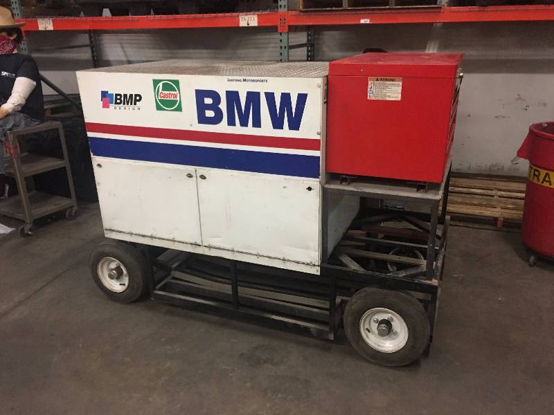 lot 29 image: IRVAN SMITH MANUFACTURING RACING PIT CART W BLUE POINT TOOLBOX