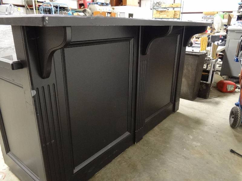 lot 5521 image: Black Wooden Hostess Stand With Tile Top