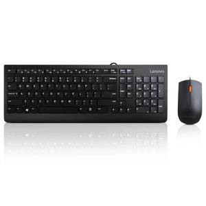 lot 61443 image: Lenovo 300 USB Combo, Full-Size Wired Keyboard & Mouse, Ergonomic, Left or Right Hand Mouse, Optical Mouse, GX30M39606, Black