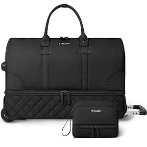 lot 61446 image: ETRONIK Rolling Duffle Bag with Wheels, 21 Inch Flight Approved Duffle Bag for Travel with Toiletry Bag, Black