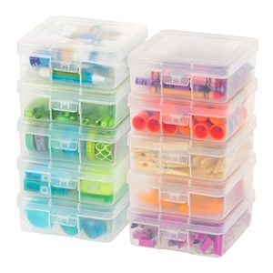 lot 61456 image: IRIS USA 10 Pack Plastic Hobby Art Craft Supply Organizer Storage Containers with Latching Lid, Clear, Small