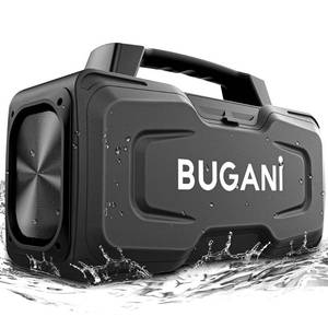 lot 61459 image: BUGANI Bluetooth Speakers, 80W Powerful Portable Wireless Speaker IPX7 Waterproof Speaker, Black (really used)