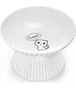 lot 61471 image: 4 Inch Extra Wide Ceramic Elevated Cat Bowl, Whisker Friendly Raised Cat Food Bowl for Food and Water, Anti-Vomiting High Cat Dish for Indoor Cats, Dishwasher Safe & Microwaveable (2)