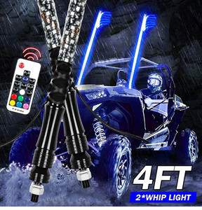 lot 61472 image: 2PCS 4FT 360 Degrees Spiral LED Whip Light with Flash Explosion Function for RZR Can-Am Polaris UTV ATV,with RF Wireless Remote and USA Flag LED Lighted Whip Antenna Accessories