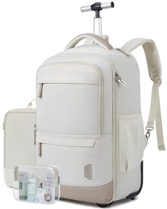 lot 61486 image: Bagsmart Rolling Backpack, Water-Resistant Travel Laptop Backpacks with Wheels for Adults, 17 Inch, Beige