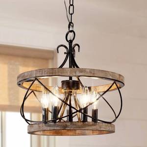 lot 61503 image: Oaks Aura 5-Light Farmhouse Wood Chandelier Light Fixture, 15.7 Inch