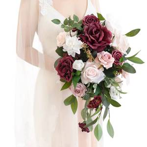 lot 61528 image: Lings Moment Marsala Cascading Bridal Bouquet, 11 Inch