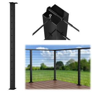 lot 61534 image: Muzata T-Corner Cable Railing Post 42H x 2W x 2D Inch Fixed Top Top Mount One-Post Corner Solution, Black Finish