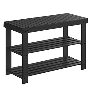 lot 61546 image: Songmics Shoe Rack Bench, 3-Tier Bamboo, Black