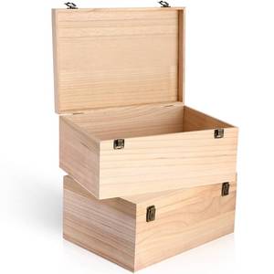 lot 61550 image: Wesiti 2 Pcs Unfinished Wooden Box, 14 x 10 x 6.5 Inch Treasure Chest Craft Box with Hinged Lid