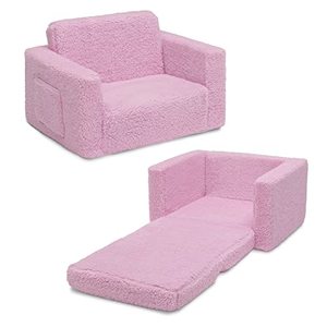 lot 61557 image: Delta Children Cozee Flip-Out Sherpa 2-in-1 Convertible Chair to Lounger for Kids, Pink
