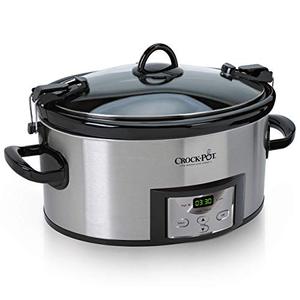 lot 61561 image: Crock-Pot 6 Quart Cook & Carry Programmable Slow Cooker with Digital Timer, Stainless Steel