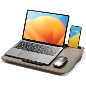 lot 61565 image: Lightweight Lap Desk with Pillow Cushion & Handle, Fits up to 14 inch Laptop, Gray
