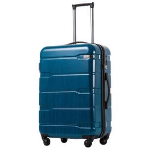 lot 61571 image: Coolife Luggage Suitcase, PCABS Spinner Built-In TSA lock, 24in Carry on, Caribbean Blue