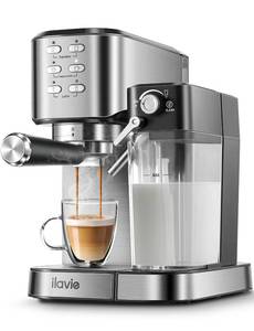 lot 61594 image: Ilavie 6-in-1 Espresso Coffee Machine With Built-In Automatic Milk Frother, Stainless Steel