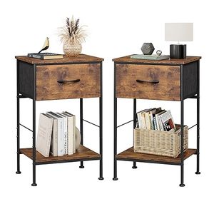lot 61608 image: Wlive Nightstand, Set of 2, End Table with Fabric Storage Drawer and Open Wood Shelf, Rustic Brown Wood Grain Print, 25in Height