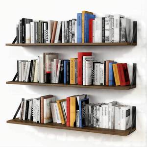lot 61610 image: Forbena Floating Book Shelves for Wall Set of 3, 36 Inches Long Wall, Rustic Brown