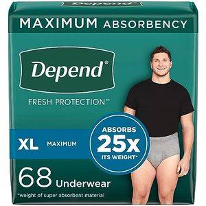 lot 61612 image: Depend Fresh Protection Adult Incontinence Underwear for Men, Extra-Large, Grey, 68 Count