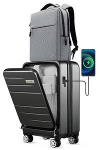 lot 61632 image: LUGGEX Carry On Luggage Set with Backpack - Polycarbonate Hard Shell Suitcase with Pocket Compartment & USB Port - Travel Luggage with Spinner Wheels (Black, 20 Inch)