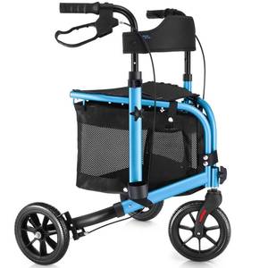 lot 61638 image: WALK MATE 3 Wheel Rollator Walker with Seat for Slim Seniors, Padded Backrest Lightweight Foldable Walker Ideal for Elderly, 8 Inch Tri-Wheel Modern Mobility Walking Aid Aluminum, Blue