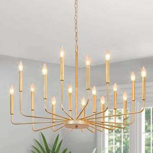 lot 61642 image: Rviezza Farmhouse Gold Chandeliers for Dining Room, 16-Light Modern Candle Chandelier Light Fixture, Rustic Industrial Metal Chandeliers