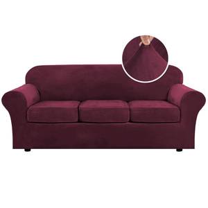 lot 61644 image: H.VERSAILTEX Modern Velvet Plush 4 Piece High Stretch Sofa Slipcover Sofa Cover Furniture Protector Form Fit Luxury Thick Velvet Sofa Cover for 3 Cushion Couch Width Up to 90 Inch(Sofa,Burgundy)