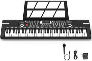 lot 61651 image: 61 Key Keyboard Piano, Electric Piano Music Keyboard with Teaching Mode, Microphone, Sheet Music Stand and Power Supply, portable keyboard piano for Beginners