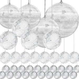 lot 61654 image: The Dreidel Company Mirror Disco Ball 108-Mega Pack Variety, Silver Hanging Ball with Attached String for Ring, Reflects Light, Fun Party Home Bands Decorations, Party Favor