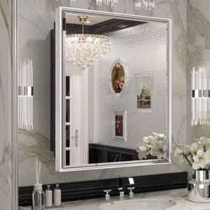 lot 61657 image: Keonjinn 20in x 26in Brushed Nickel Bathroom Medicine Cabinets with Mirror