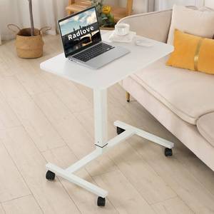 lot 61658 image: Mobile Standing Desk Height Adjustable Sit to Stand Table, 28 x 20in Pneumatic Laptop Desk with Gas Spring Riser, Overbed Table with Lockable Wheels for Offices, Home, Medical (White)