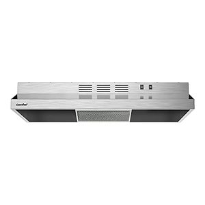 lot 61673 image: Comfee Range Hood 30 Inch Ducted Ductless Vent Hood Durable Stainless Steel Kitchen Hood for Under Cabinet with 2 Reusable Filter, 200 CFM, 2 Speed Exhaust Fan Silver