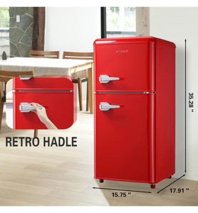 lot 61693 image: Anukis Mini Fridge with Freezer, 3.5 Cu Ft, 2 Door, Retro Red