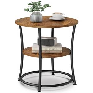 lot 61711 image: Vasagle Side Table, Round End Table with 2 Shelves, Rustic Brown and Black
