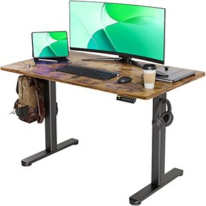 lot 61713 image: Claiks Electric Standing Desk, Adjustable Height Stand up Desk, 48 x 24 Inces, Black FrameRustic Brown Top
