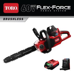 lot 61737 image: Small Tools Lot, Toro 60V MAX 16in Cordless Chainsaw, 21in Power Clear Single Stage Snow Blower, Cordless String Trimmer, 10in Cordless Pole Saw, Leaf Blower