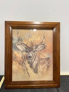 lot 1213 image: Deer Drawing Art Framed 24.5in x 20.5in