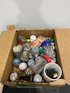 lot 1220 image: Box Full of Screws, Nails, Nuts & Bolts, & Other Hardware
