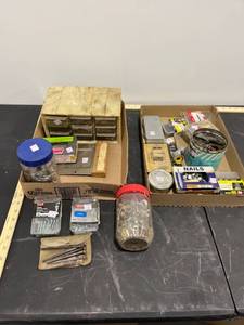 lot 1230 image: 2 Boxes Full of Screws, Nuts & Bolts, Dr.Deep Socket Set, & More