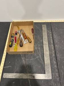 lot 1266 image: Metal Square, Screwdrivers, & More