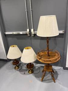 lot 1272 image: Set of Floor Lamp and 2 Table Lamps (All 3 Power On)
