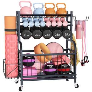lot 43354 image: Azheruol Ball Storage Cart Multifunctional Home Gym Organizer Removable Storage Rack for Dumbbells Kettlebells and Strength Training Fitness Equipment, Storage for Home Exercise Equipment
