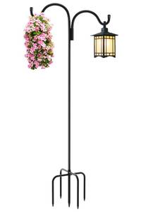 lot 43355 image: Gtongoko Double Shepherds Hook for Outdoor, 92 Inch Bird Feeder Pole with 5 Prongs Base, 58 Inch Thick Heavy Duty Adjustable Garden Hook for Hanging Plant, Lantern, Hummingbird Feeder, 1 Pack