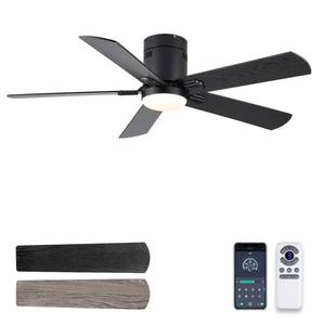 lot 43356 image: Flush Mount Ceiling Fan with Lights, 52���� Black Ceiling Fan with Light, 3 Color Temperatures, 6 Fan Speeds, Timer Remote, Silent Reversible DC Motor, for Patio, Farmhouse, Bedroom