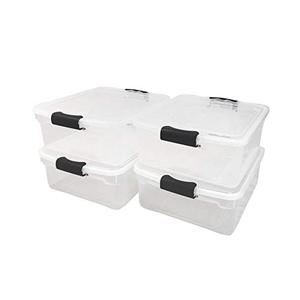 lot 43359 image: HOMZ 15.5 Qt Plastic Multipurpose Stackable Clear Storage Container Bins with Lid for Home or Office Organization, Gray Latch (4 Pack)