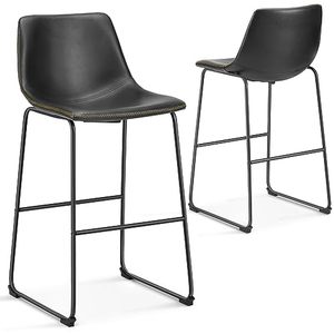 lot 43366 image: Sweetcrispy Counter Height Bar Stools Set of 4, Modern Counter Stool Faux Leather Barstools with Back, 30 inch Seat Height Island Stools Countertop Comfortable Black Bar Chairs with Metal Legs