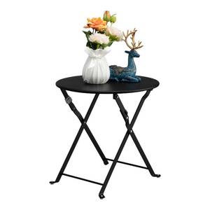 lot 43390 image: HollyHOME Accent Folding Small Side Table, Modern Metal Waterproof and Anti-Rust End Table, Round Indoor&Outdoor Space-Saving Coffee Table, NightstandSofa Table, (H) 15.75 x (D) 15.75, Black