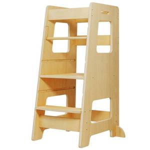 lot 43394 image: WOOD CITY Kitchen Step Stool for Kids and Toddlers with Safety Rail, Adjustable Height Step Stool Helper Standing Tower Learning Stool for Bathroom & Kitchen Counter