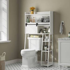 lot 43396 image: Furniouse Over The Toilet Storage Cabinet with Toilet Paper Holder Stand, Mass-Storage Over Toilet Bathroom Organizer with Sliding Door, Space-Saving Toilet Rack, for Bathroom, Laundry (White)