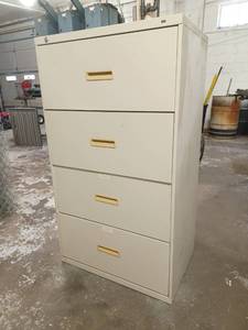 lot 342 image: HON Lateral Metal File Cabinet with 4 Drawers (53 H x 30 W x 19.5 D) Includes File Folders (No Key)